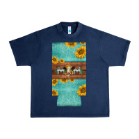 Navy mom hereford cattle sunflowers on tooled leather slim can cooler Urban Heavy Tee - BarkalooDesign