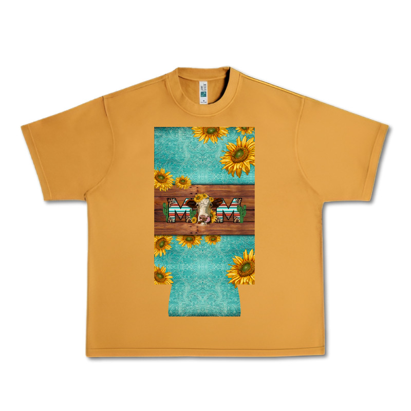 Mom Hereford Cattle Sunflowers On Tooled Leather Slim Can Cooler Urban Heavy Tee by BarkalooDesign | Teevron