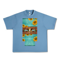 Pebble Blue mom hereford cattle sunflowers on tooled leather slim can cooler Urban Heavy Tee - BarkalooDesign