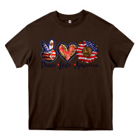 Chocolate Brown peace love america Heavy Core Tee - BarkalooDesign