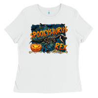 White Spooky Saurus Rex Ladies Tee - texasbilliewilder