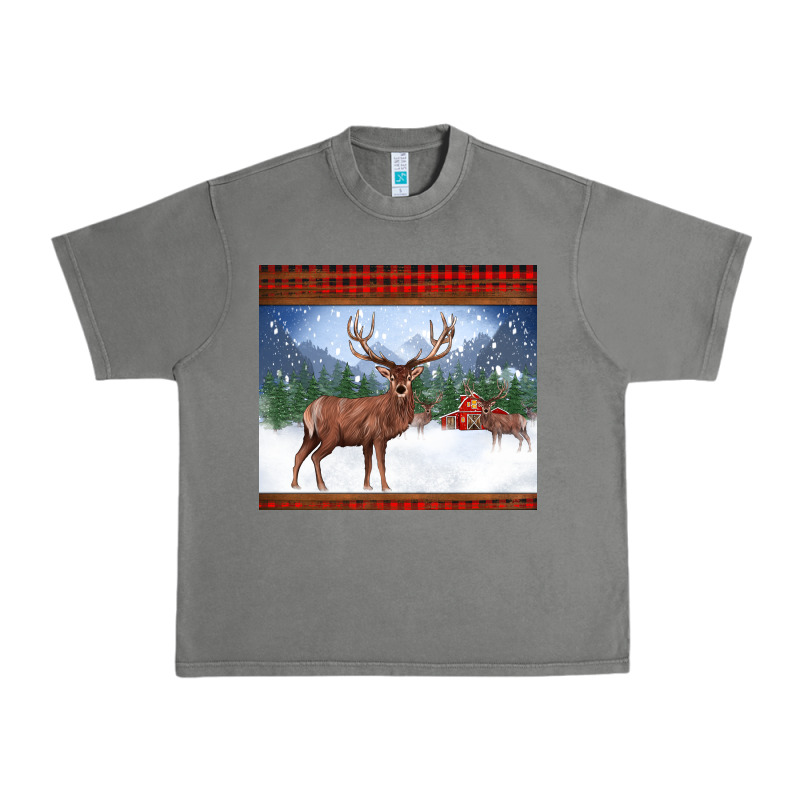 Christmas Reindeer Red Barn Country Farm Christmas Urban Heavy Tee by BarkalooDesign | Teevron