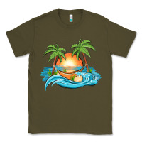 Army Green sunset beach scene Classic Tee - MaliasSmallBusiness