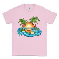 Bubblegum Pink sunset beach scene Classic Tee - MaliasSmallBusiness