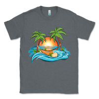 Charcoal Heather sunset beach scene Classic Tee - MaliasSmallBusiness