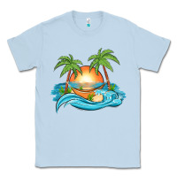Dusty Blue sunset beach scene Classic Tee - MaliasSmallBusiness