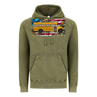 Vintage Olive school bus camouflage american flag license plate Vintage Hoodie - Artiststas