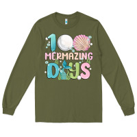 Army Green 100 mermazing days Long Sleeve Tee - MaliasSmallBusiness
