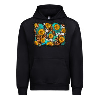 Black cowhide leopard turquoise sunflowers pattern olivia Urban Hoodie - OliviaCreatesArt