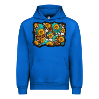 Cobalt cowhide leopard turquoise sunflowers pattern olivia Urban Hoodie - OliviaCreatesArt