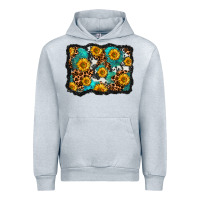 Heather Grey cowhide leopard turquoise sunflowers pattern olivia Urban Hoodie - OliviaCreatesArt