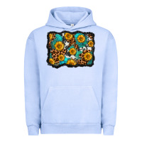 Cowhide Leopard Turquoise Sunflowers Pattern Olivia Urban Hoodie | Teevron