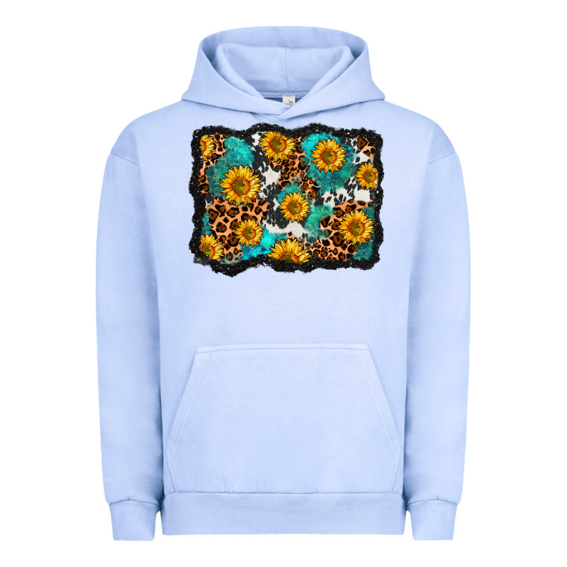 Cowhide Leopard Turquoise Sunflowers Pattern Olivia Urban Hoodie by OliviaCreatesArt | Teevron