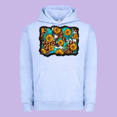 Cowhide Leopard Turquoise Sunflowers Pattern Olivia Urban Hoodie Designed By Oliviacreatesart