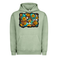 Pigment Oil Green cowhide leopard turquoise sunflowers pattern olivia Urban Hoodie - OliviaCreatesArt