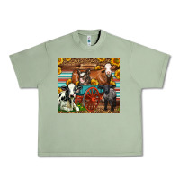 Oil Green Farm Animals On An Old Wagon Urban Heavy Tee - LillyAllenDesigns