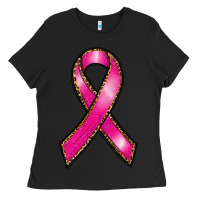 Black breast cancer ribbon Ladies Tee - RanaPortraitStore
