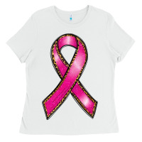 White breast cancer ribbon Ladies Tee - RanaPortraitStore
