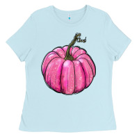 Baby Blue breast cancer awereness pumpkin Ladies Tee - RanaPortraitStore