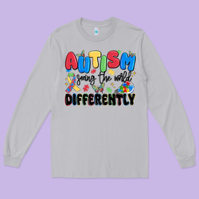 Autism Seeing The World Differently Long Sleeve Tee Designed By Maliassmallbusiness