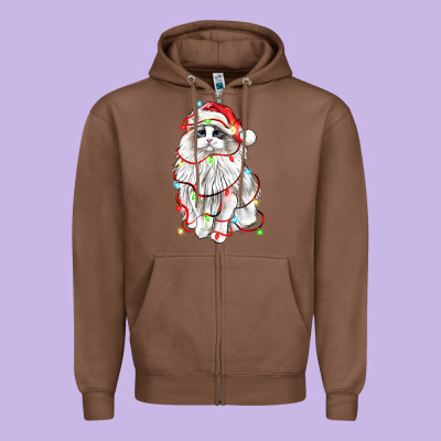 Christmas Ragdoll Cat Zipper Hoodie Designed By Lillyallendesigns