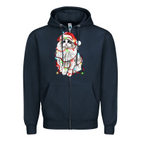 Navy christmas ragdoll cat Zipper Hoodie - LillyAllenDesigns