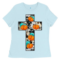 Baby Blue pumpkin cross Ladies Tee - JahusDesignShop
