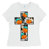 White pumpkin cross Ladies Tee - JahusDesignShop