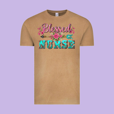 Western Blessed Nurse Pink Floral Arrow Vintage Tee Designed By Barkaloodesign