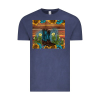 Vintage Denim boot cactus sunflower gemstone Vintage Tee - AdoDesignShop
