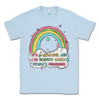 Dusty Blue beautiful day to respect pronouns Classic Tee - MaliasSmallBusiness