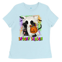 Baby Blue Spooky Season Ghost Cat Ladies Tee - texasbilliewilder