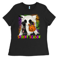 Black Spooky Season Ghost Cat Ladies Tee - texasbilliewilder