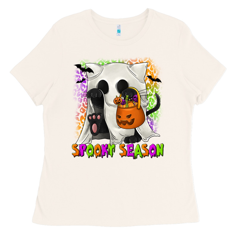 Spooky Season Ghost Cat Ladies Tee by texasbilliewilder | Teevron