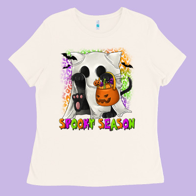 Spooky Season Ghost Cat Ladies Tee Designed By Texasbilliewilder
