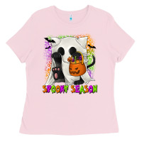 Bubblegum Pink Spooky Season Ghost Cat Ladies Tee - texasbilliewilder