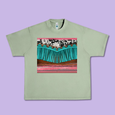 Western Fringe Cowhide Leopard Urban Heavy Tee Designed By Barkaloodesign