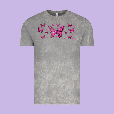 Floral Breast Cancer Butterfly Vintage Tee Designed By Jasminsmagicworld