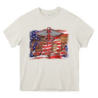 Cream patriotic nurse certified medical assistant medilcal symbol background Heavy Core Tee - BarkalooDesign