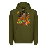 Army Green Fall with black girl Premium Hoodie - NancyCooperArtShop