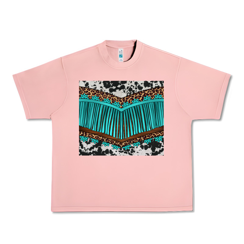 Western Cowhide Leopard Turquoise Fringed Urban Heavy Tee by BarkalooDesign | Teevron