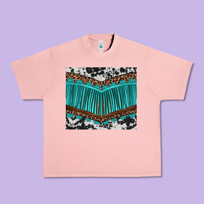 Western Cowhide Leopard Turquoise Fringed Urban Heavy Tee Designed By Barkaloodesign
