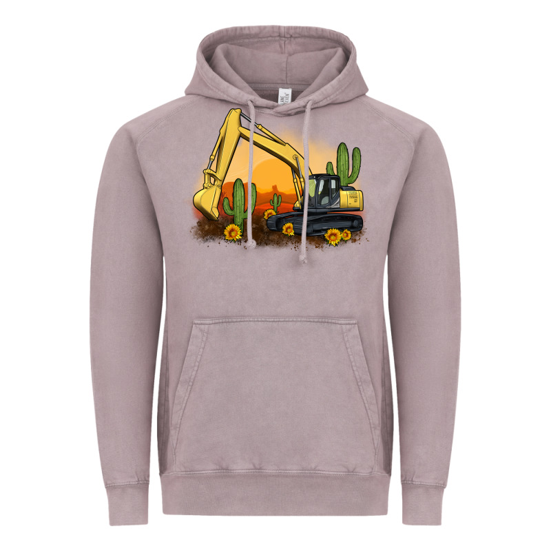 Excavator Cactus Sunflower Sunset Vintage Hoodie by Artiststas | Teevron
