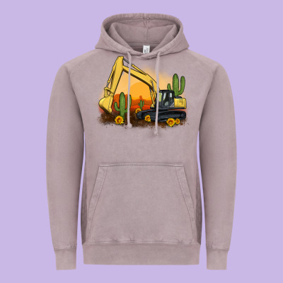 Excavator Cactus Sunflower Sunset Vintage Hoodie Designed By Artiststas