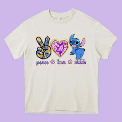 Peace Love Stitch Heavy Core Tee Designed By Texasbilliewilder