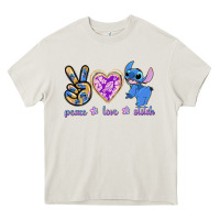 Cream peace love stitch Heavy Core Tee - texasbilliewilder