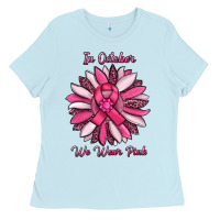 Baby Blue in october we wear pink sunflower Ladies Tee - RanaPortraitStore