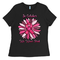 Black in october we wear pink sunflower Ladies Tee - RanaPortraitStore