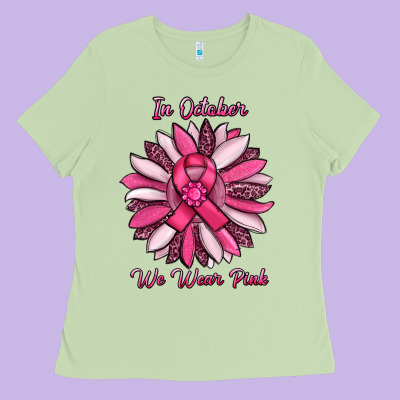 In October We Wear Pink Sunflower Ladies Tee Designed By Ranaportraitstore