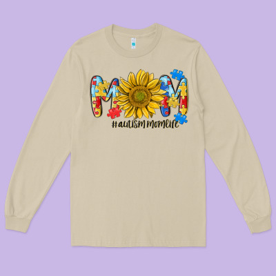 Autism Mom Life Sunflower Long Sleeve Tee Designed By Maliassmallbusiness